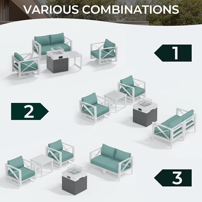 Outdoor 6-Piece Oversized Aluminum Patio Furniture Set with Swivel Rocking Chairs & Coffee Table, Weather-Resistant Deck Yard Poolside Seating-White