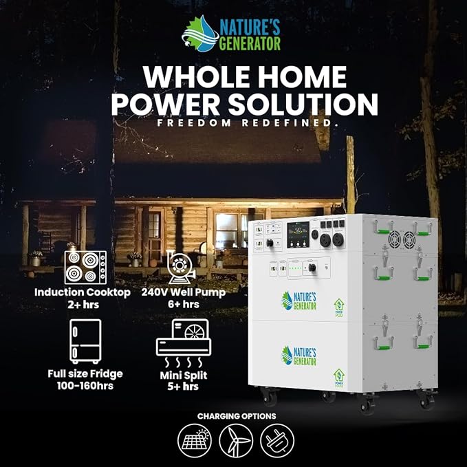 Nature’s Generator Powerhouse Power Addition:4800Wh Power Pod and Two 410W Power Panels,2000W Solar Charging Input, and 1000W Wind Charging Input