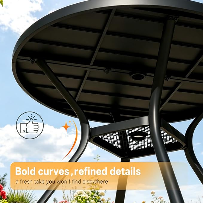 MEOOEM 5-Piece Patio Dining Set for 4, Outdoor Round Tables and Swivel Chairs Set of 4, All Weather Heavy Duty Outdoor Patio Table and Chairs Swivel for Outside, Deck, Garden, Backyard,Blue