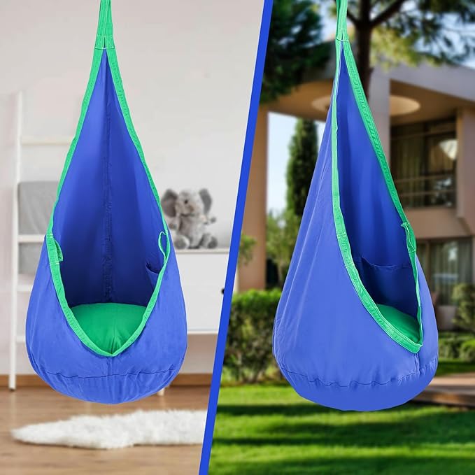 YAERSI Kids Pod Swing Seat, Cotton Hammock Chair with PVC Inflatable Cushion,Sensory Swing for Indoor and Outdoor Play Portable