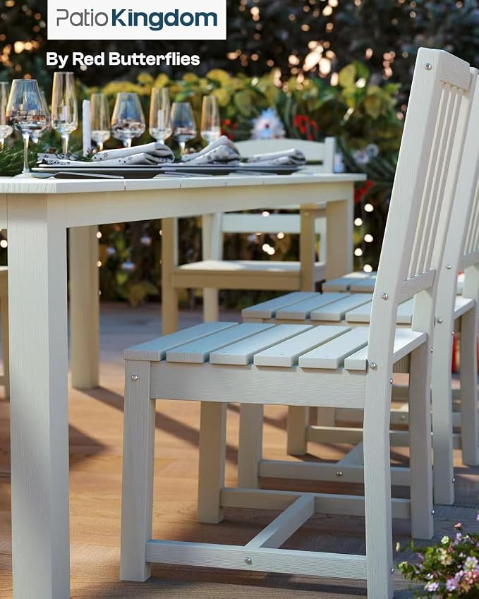9-Piece HDPE Patio Dining Set for 8, 75.2" Table,White | HDPE material, umbrella hole design, weather-resistant patio furniture, perfect for yard, lawn, garden, balcony, deck