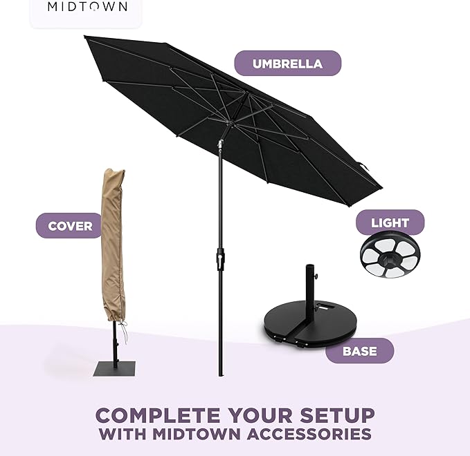 Midtown Umbrellas – The Swilt 10 Ft Patio Umbrella with 360° Swivel & Tilt Mechanism, Sunbrella Fabric & 8 Fiberglass Ribs – Outdoor Umbrella for Deck, Pool & Cafes – Spectrum Carbon Canopy, Black Pole