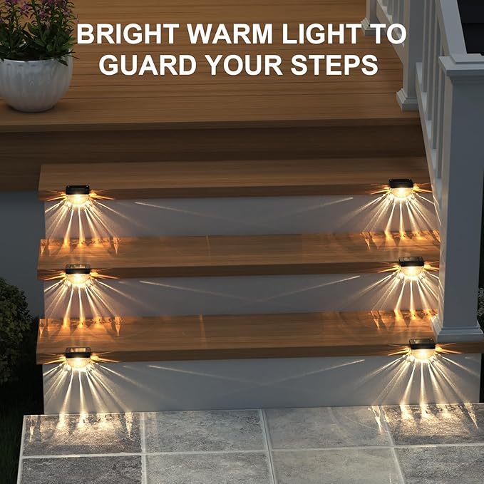 Melunar 8 Pack Solar Deck Lights Outdoor, Solar Step Lights Waterproof for Outside, Yard, Patio, Garden, Pool, Railing, Stairs, Fence (Warm White)