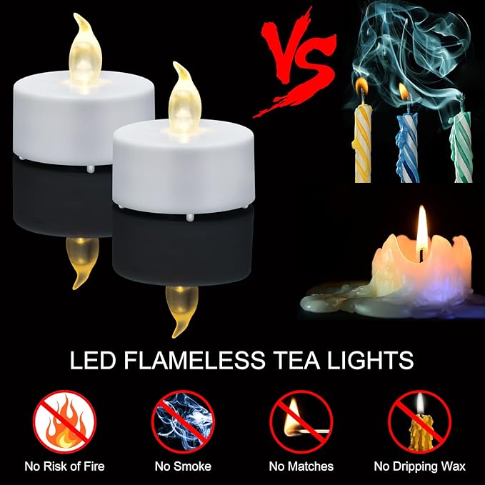 Tea Light, 100 Pack Flameless LED Tea Lights Candles Flickering red 200+ Hours Battery-Powered Tealight Candle. Ideal for Party, Wedding, Birthday, Gifts and Home Decoration