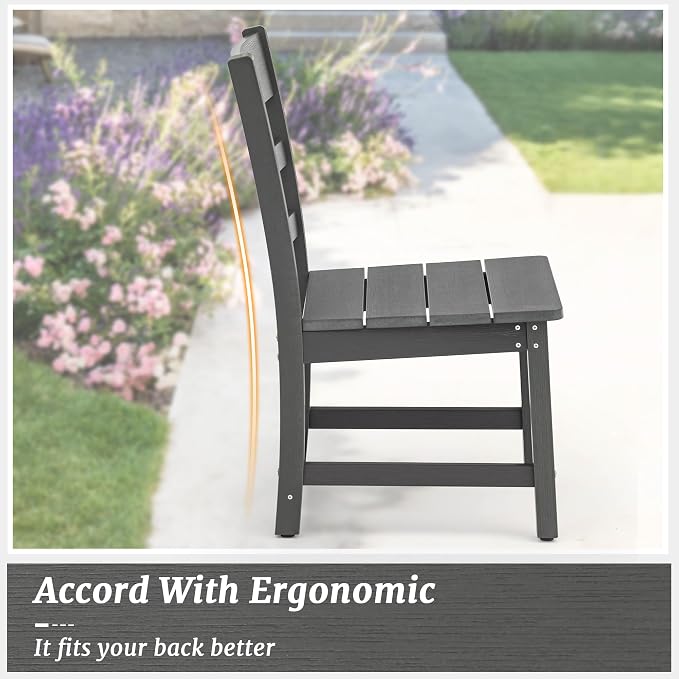 Cozyman Armless Outdoor Dining Chairs Set of 4, All Weather Resistant HDPS Patio Dining Chairs, Classic Dining Chair Support 350 LBS, for Outdoor Indoor, Lawn, Garden, Backyard, Dark Gray