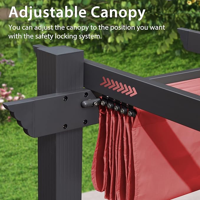 PURPLE LEAF 10' X 18' Outdoor Pergola with Retractable Canopy Aluminum Shelter for Porch Garden Sun Shade Beach Pavilion Grape Trellis Grill Gazebo Modern Backyard Deck Metal Patio Pergola Terra