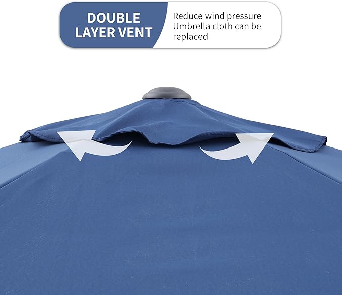 GDY 7.5FT Tassel Patio Umbrella Outdoor Table Umbrella,Market Umbrella with 6 Sturdy Ribs, with Push Button Tilt and Crank for Garden, Lawn, Deck, Backyard & Pool (Dark Blue)