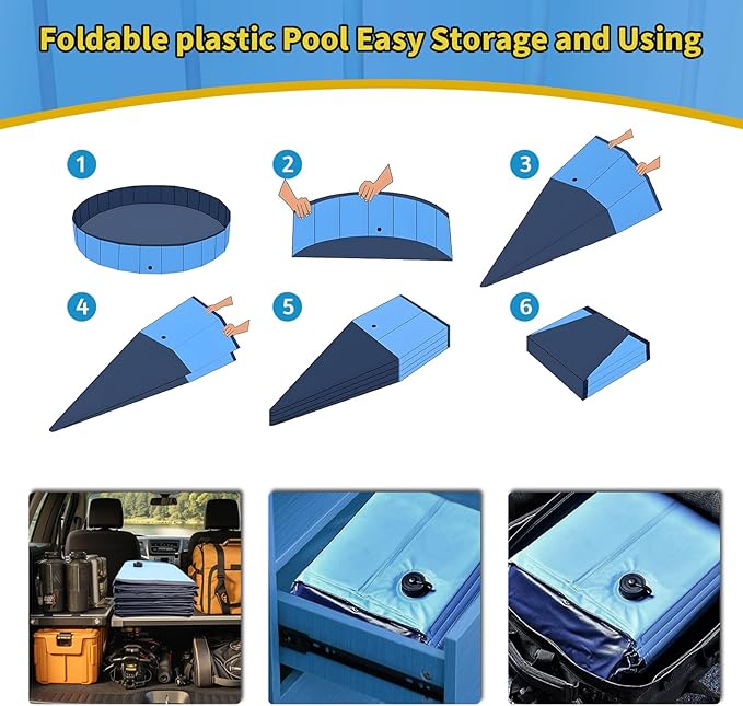 CACSPS Foldable Dog Pool, 55" x 12" Kiddie Pool with Hard Plastic, Non-Slip Dog Bath Tub for Outdoor Backyard, Collapsible Dog Swimming Pool for Kids Dogs Pets (Blue)