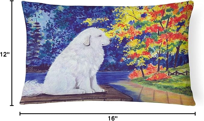 Caroline's Treasures SS8240PW1216 Great Pyrenees Canvas Fabric Decorative Pillow Machine Washable, Indoor Outdoor Decorative Pillow for Couch, Bed or Patio, 12HX16W
