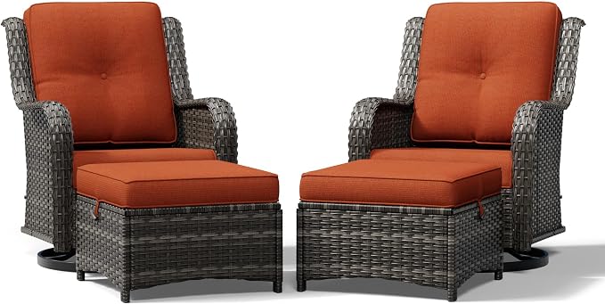 Joyside 4 Piece Wicker Patio Furniture Set, Outdoor Swivel Rocker Patio Chairs with High Back, Deep Seating, Wide Armrest, Thickened Cushions, Outdoor Furniture for Deck, Porch Use