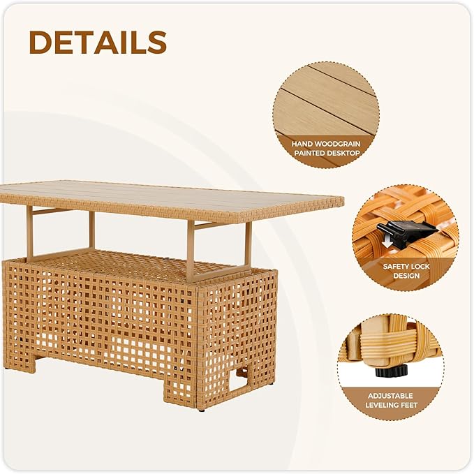 Grand patio 12-Piece Patio Wicker Furniture Set with Lift Top Coffee Storage Table, Outdoor Conversation Set Sectional Sofa with Water Resistant Thick Cushions, Cream