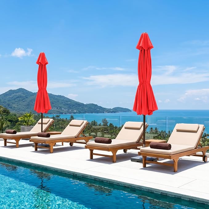 ABCCANOPY 10ft Scalloped Patio Umbrella, Outdoor Table Umbrella with Tilt and Crank, Fiberglass Ribs Deck Umbrella for Patio, Pool, Garden, Picnic (Red)
