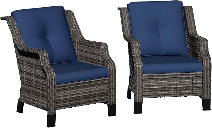 Patio Wicker Chairs Set of 2, Outdoor PE Conversation Bistro Chair Set with Cushions for Garden, Backyard, Balcony and Deck