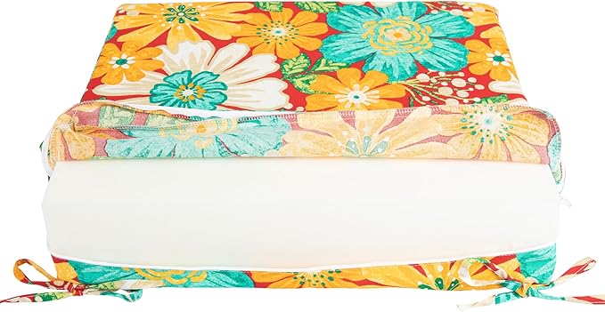 Magpie Fabrics Outdoor Cushion Cover Replacement 2 Pack, NO Insert! Water Repellent Slipcover with Ties Decor for Patio Garden Chair Sofa Bench Wicker(Embry Red Hibiscus, 24x22x4 Inch)