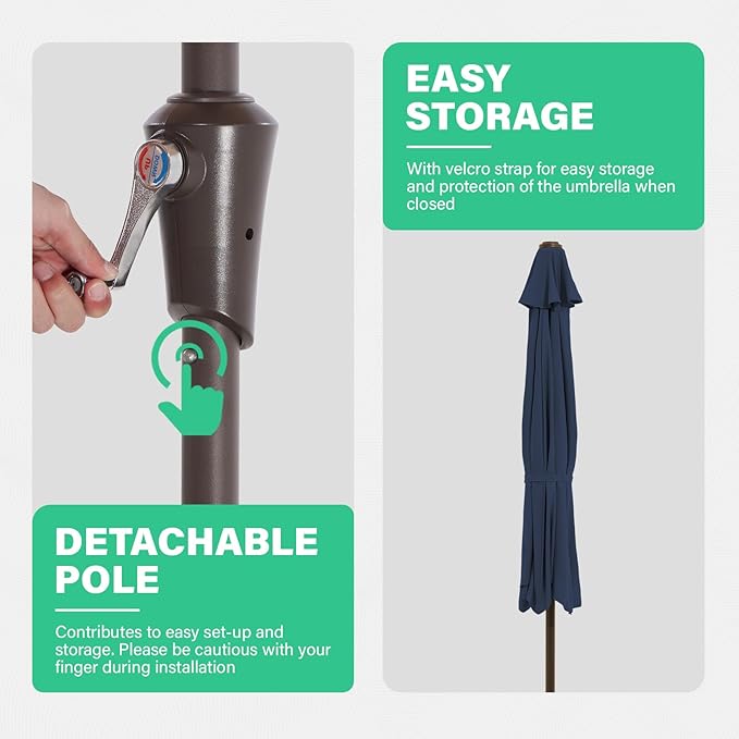 JEAREY 9ft Half Umbrella Outdoor Patio Umbrella Market Umbrella with Crank, 1/2 Round Wall Umbrella 5 Sturdy Ribs UV Protection for Pool Garden Balcony Deck, Dark Blue