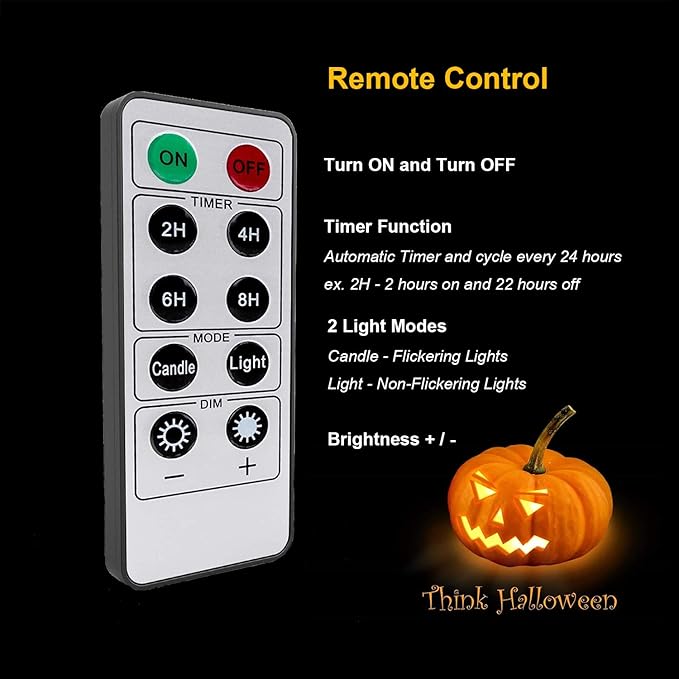 3 PCS Halloween Pumpkin Lights with Remote and Timer Battery Operated LED Decorative Bright Flickering Flameless Candle Set Bulk for Jack-O-Lantern Décor Party Home Christmas Decorations, White Color