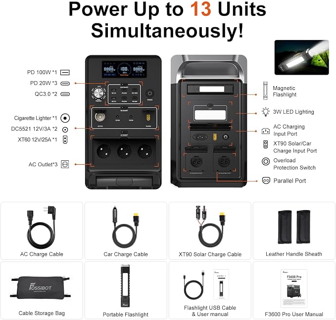 FOSSiBOT F3600 Portable Power Station with 420W Solar Panel, 3840Wh LiFePO4 Solar Generator, 3600W AC Output, Fast Charging Home Backup Battery for Power Outages, RV, Camping & Emergency Use