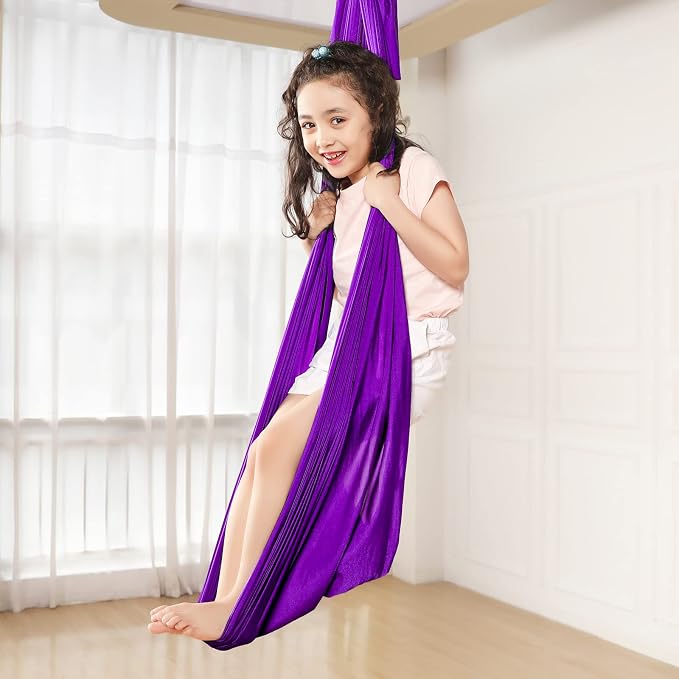 Kids Sensory Therapy Swing Hammock Children's Swing Hammock Indoor Elastic Cuddle Pod Swing for Autism Boys Girls with ADHD SPD Asperger's Sensory Integration Special Needs (Purple)