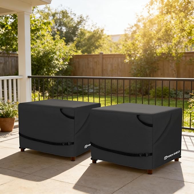 Porch Shield Patio Ottoman Cover - Waterproof Outdoor Square Side Table Covers – 27L x 27W x 18H inch, Black