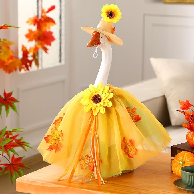 Soulchen 1 Set Fall Porch Goose Outfit 23 Inch Autumn Maple Leaves Cement Goose Clothes Dress and Hat Costume Set for Thanksgiving Party Yard Lawn Outdoor Garden Patio Decor