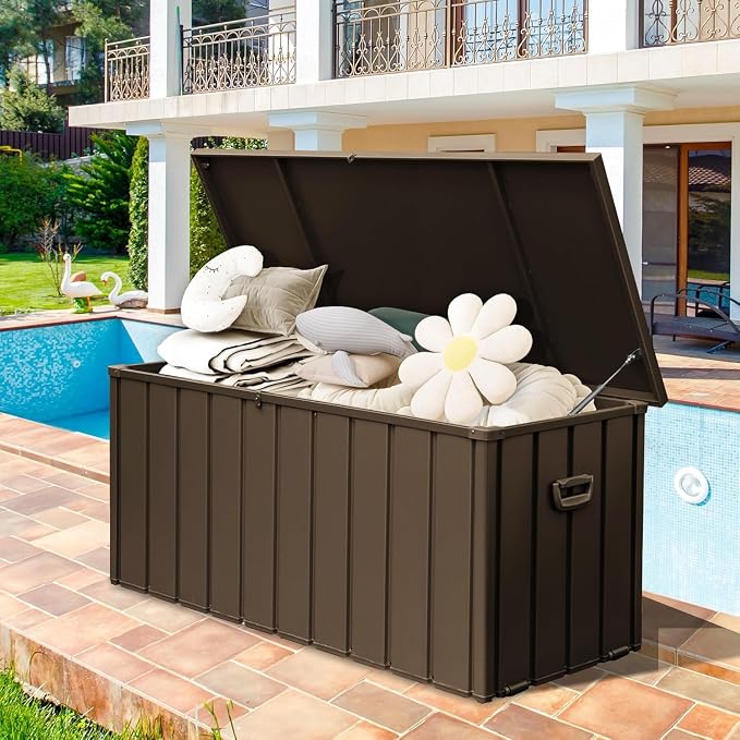 Redeer Outdoor Resin Deck Box, Dark Brown, 190 Gallons | Waterproof Storage, Lockable, UV-Resistant for All Weather, For Patio Furniture, Garden Tools, Pool Accessories