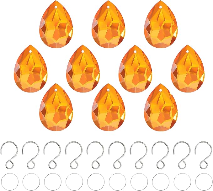 10pcs Amber Bauhinia Crystal Prisms Suncatcher Chandelier Decor | K9 Crystal Glass Bauhinia Prisms 38mm Amber Window Wedding Party Chandelier Decor Rainbow Maker Gift for Women Mom