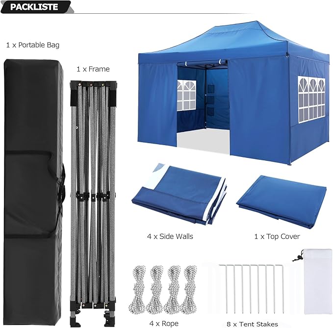 COBIZI 10x15 Pop up Canopy Tent Heavy Duty Without Sidewalls, Easy Set-up Commercial Outdoor Party Tent, 100% Waterproof Wedding Tent Gazebo, 3 Height Adjustable with Wheeled Bag, Blue