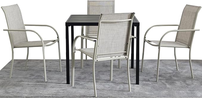 5-Piece Outdoor Dining Set, 35.5" Square Metal Patio Table with Grey Chairs, Black Table with Umbrella Hole for Garden, Yard, Patio