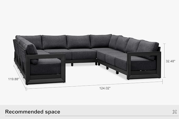 PURPLE LEAF Patio Furniture Set U-Shaped Outdoor Couch with 9.6" Thick Cushion and Soft Pillows 10 Piece Outdoor Sectional Sofas Modern Patio Conversation Sets for Yard Porch Deck Poolside, Grey