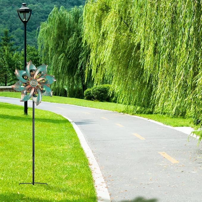 VEWOGARDEN Garden Decor Wind Spinners, Small Waterproof Metal Pinwheels Wind Spinner for Yard and Garden 37 * 10inches (Double Blade)