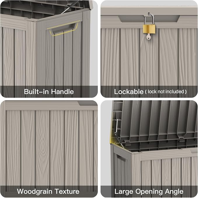 Mars Villa 80 Gallon Deck Box, Outdoor Storage Box Waterproof, Outside Resin Storage Bin for Outdoor Patio Furniture Cushion, Pool Supply, Garden Tool, UV-Resistant and Weatherproof, Greige