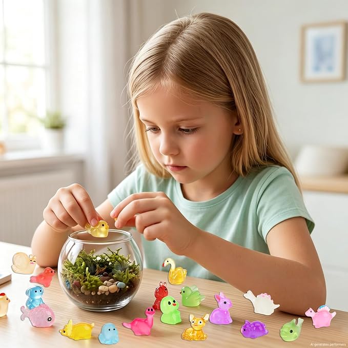 Mystery Toys Blind Bags 60 Mini Resin Animals Variety Pack Glow in The Dark | Miniature Tiny Plastic Animals Figures for Crafts Fish Tank Aquarium Dollhouse Fairy Garden Accessories Decor (Random Style)