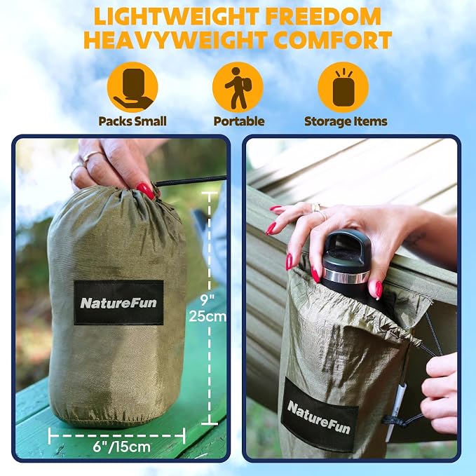 NATUREFUN Ultra-Light Travel Camping Hammock | 300kg Load Capacity,Breathable,Quick-Drying | 2 x Premium Carabiners,2 x Nylon Slings Included | Outdoor Indoor Garden