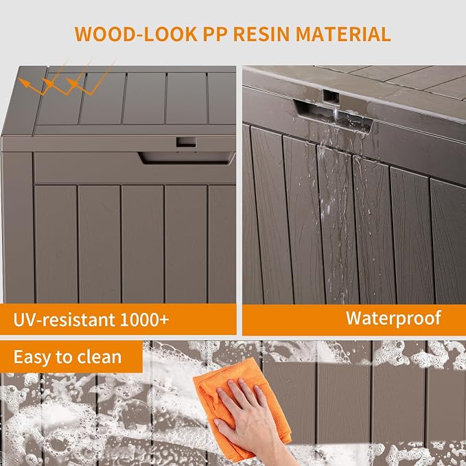 DRATO 35 Gallon Deck Boxes Resin Outdoor Storage Box UV Resistant Outside Deck Box with Lockable Lid for Patio Furniture (Grey, 35 Gallon)