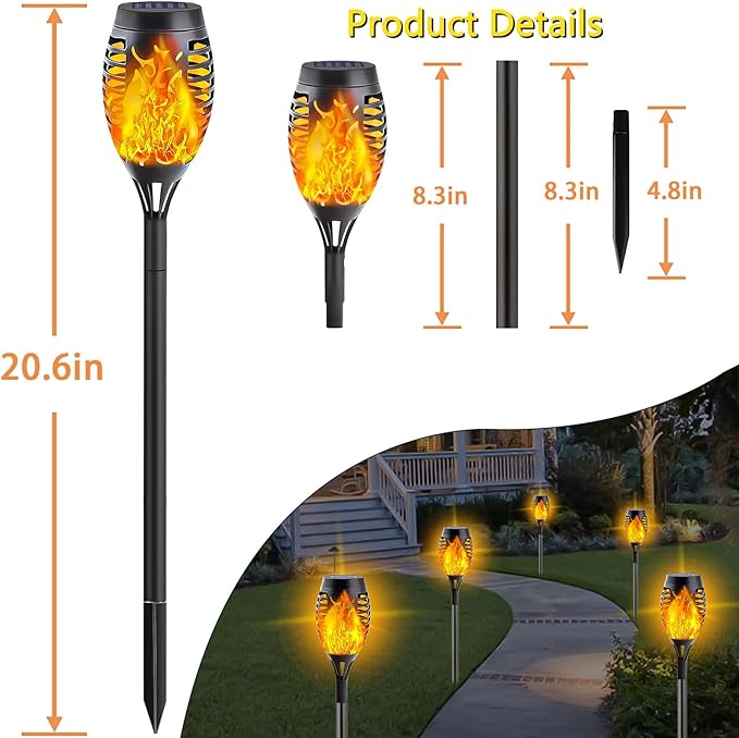 10Pack Solar Torch Lights with Flickering Flame Mini Solar Flame Lights | Solar Lights Outdoor for Halloween Decorations, Waterproof Solar Tiki Torches Outdoor for Garden Yard Pathway Patio
