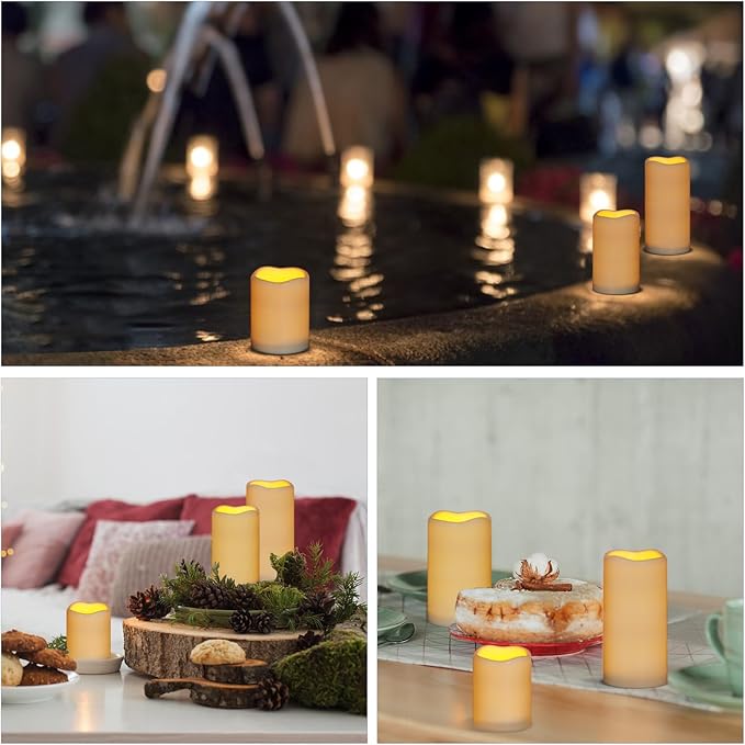 Artmarry Flameless Candles 4" 5" 6" Set of 9 Ivory Waterproof Pillars 3" Diameter Battery Operated Flickering Candles Include 10-Key Remote Timer Function 400+ Hours by 2 AA Batteries (9 Pack)