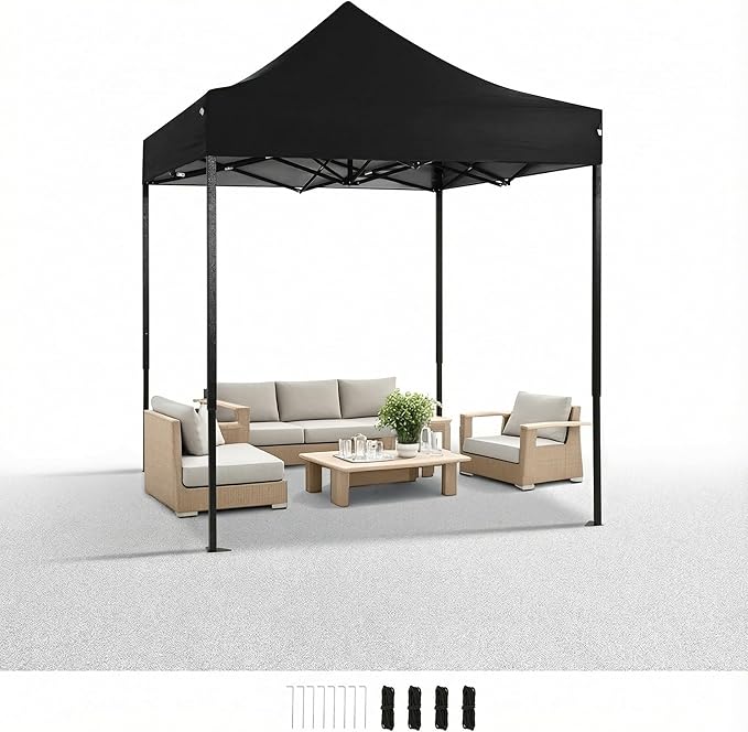 COBIZI 6.6x6.6 Pop up Canopy Tent Heavy Duty Without Sidewalls, Easy Set-up Commercial Outdoor Party Tent, 100% Waterproof Wedding TGazebo, 3 Height Adjustable with Carry Bag, Black