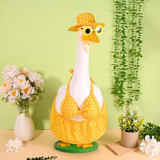 JcHrmers Hawaiian Goose Outfit Summer Porch Goose Outfits Bikini Goose Clothes for Outdoor Garden Yard Decor (Yellow Polka Dots, 23 Inch)