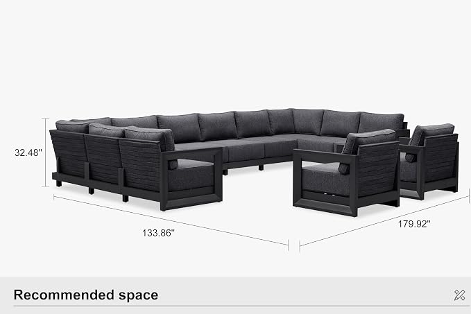 PURPLE LEAF Patio Furniture Set Enclosed Outdoor Couch with 9.6" Thick Cushion and Soft Pillows 12 Piece Outdoor Sectional Sofas Modern Outdoor Conversation Sets for Yard Porch Deck Poolside, Grey