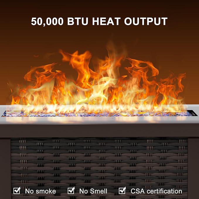 Patio Furniture Set with Fire Pit Table, Outdoor Sectional Rattan Sofa Set, Patio Set Seating Furniture with Thickened Cushions (Red, 5 Pieces)