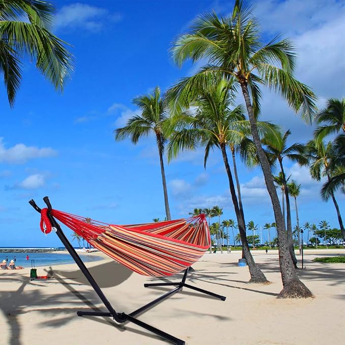 Portable Outdoor Polyester Hammock Set Red