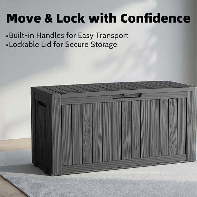 Deck Box Outdoor Storage Box Waterproof Large Resin Deck Box Indoor Outdoor Lockable Storage Container for Patio Furniture Cushions Garden Tools