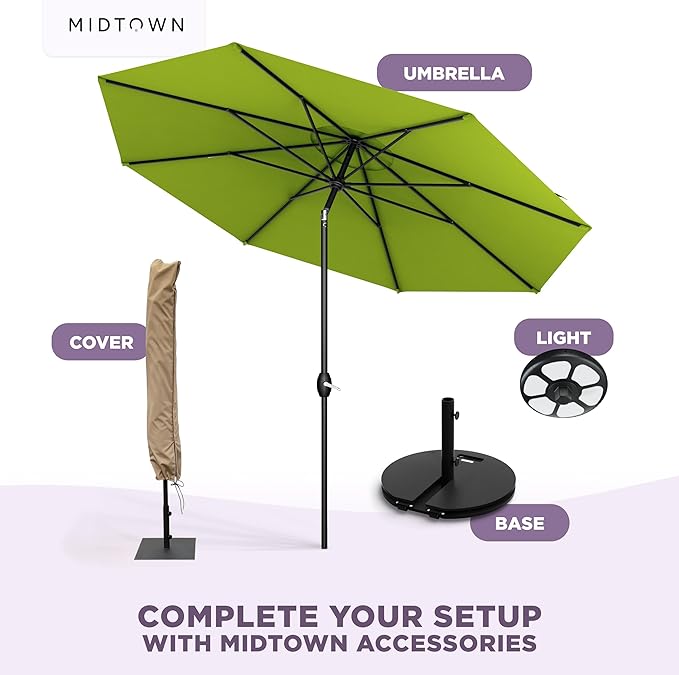 Midtown Umbrellas – The Swilt 8 Ft Patio Umbrellas with 360° Swivel & Tilt Mechanism, 8 Fiberglass Ribs & Terylast Polyester Fabric for Backyard, Deck, Pool & Cafes - Pear Canopy, Black Pole