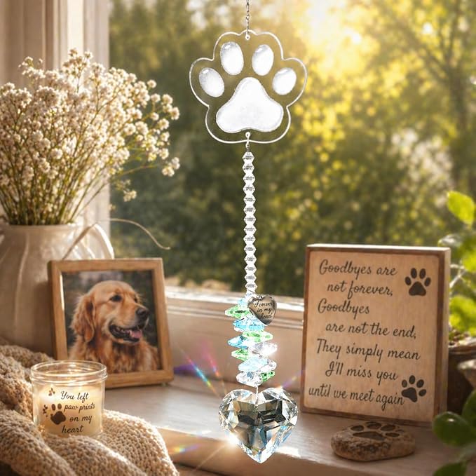 Pet Memorial Suncatcher, Dog Memorial Gifts, Pet Loss, Pet Sympathy, Thoughtful Dogs and Cats Remembrance, Bereavement Gifts - Green