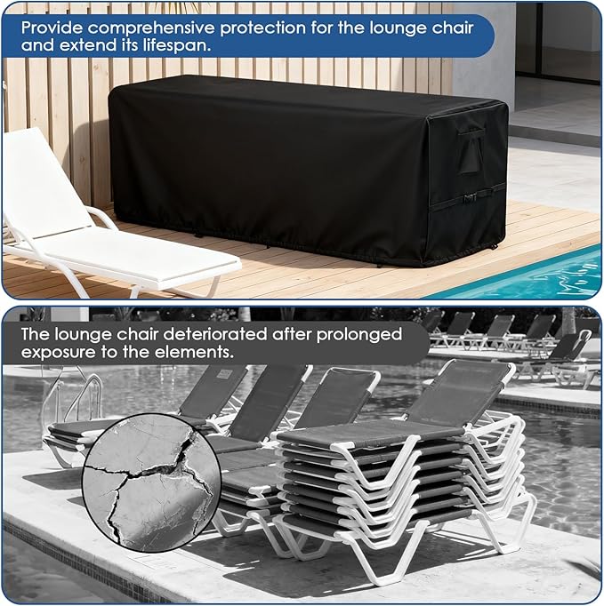 Outdoor Stacked Chaise Lounge Cover, Waterproof 4-6 Stackable Patio Lounge Chair Cover, Pool Lounge Chair Patio Furniture Covers- 75" L x 27" W x 40" H