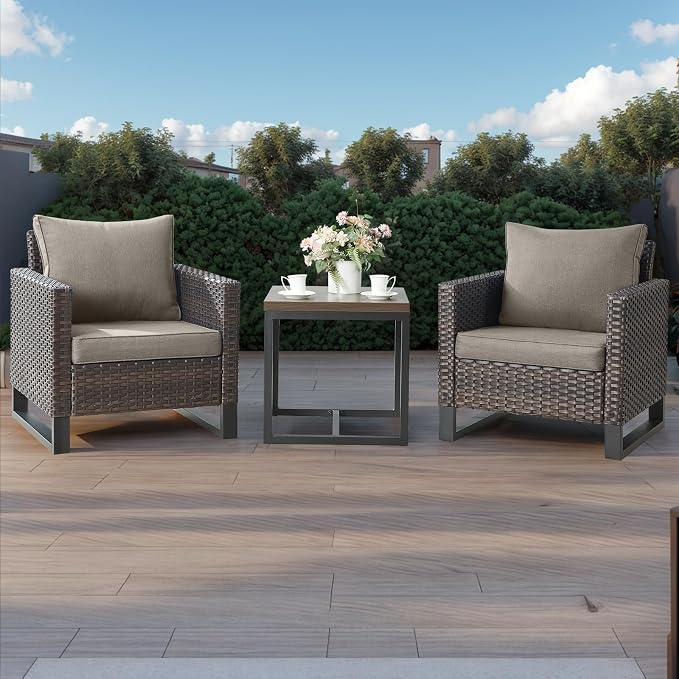 HUMMUH 5 Piece Patio Furniture Outdoor Bistro Set All-Weather Wicker Outdoor Chairs with Ottomans End Table for Patio,Porch,Garden,Backyard