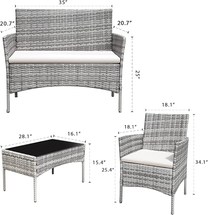 Homall 4 Pieces Outdoor Patio Furniture Sets Rattan Chair Wicker Set,Outdoor Indoor Use Backyard Porch Garden Poolside Balcony Furniture (Grey and Beige)
