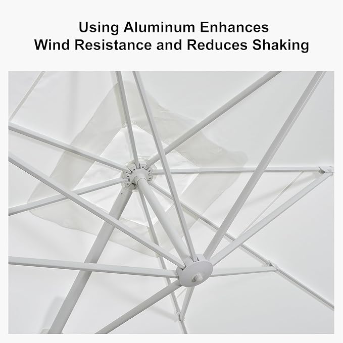 PURPLE LEAF 9 FT Patio Umbrella With Base White Cantilever Umbrella Square Outdoor Offset Umbrella Windproof with 360° Rotation for Garden Deck Pool, White