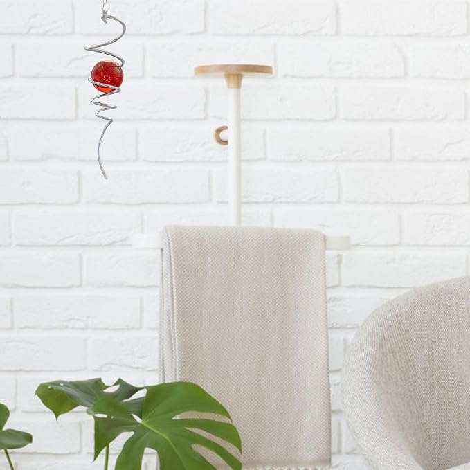 Gazing Ball Spiral Tail with Red Glass Orb - 13" Wind Spinner Stabilizer with Swivel Hook, Hanging Decor for Indoor Outdoor Garden Decor Rotating Art Ornament Christmas Décor & Unique Gift