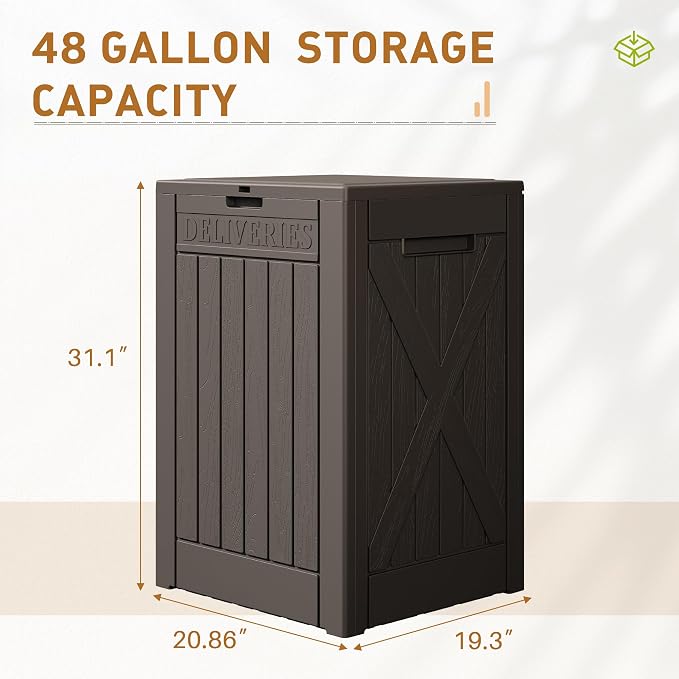 Devoko 48 Gallon Package Delivery Box Outdoor Secure Lockable, Waterproof Deck Box PP Material Storage Container for Porch, Deck (Deep Brown, 48 Gallon)